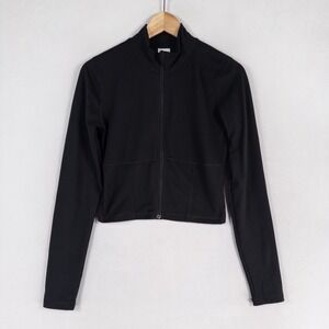 PINK Victorias Secret Full Zip Jacket Womens S Black Cropped Stretch Athleisure